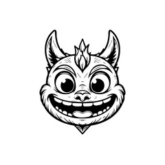 Whimsical line drawing of a cute, mischievous cartoon character head