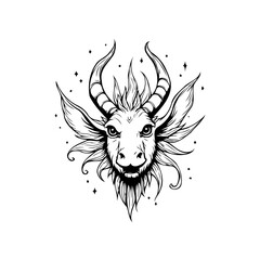 Fototapeta premium Mystical horned creature illustration radiating ethereal energy in monochrome