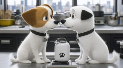 Animated dogs in a kitchen