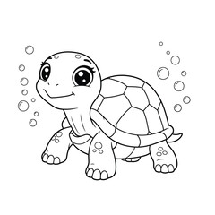 Cute Cartoon Tortoise Coloring Page