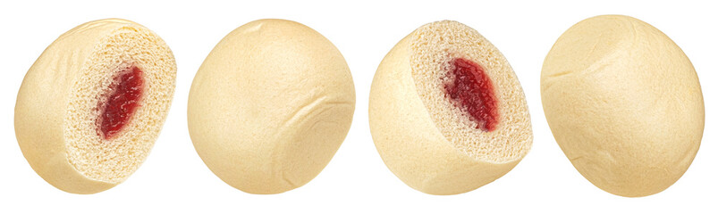 Steamed bun filled with fruit jam isolated on white background