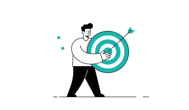 Successful goal achievement theme with person carrying target and arrow