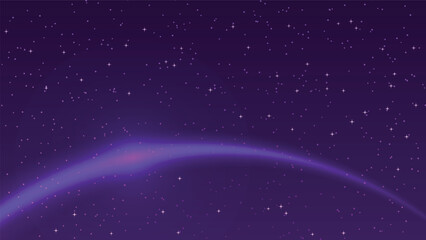 starry night sky with light ray glowing. landscape cartoon scene background