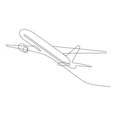 Fototapeta premium Continuous single line of Airplane path with flight route and starting point location.
