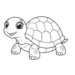 Cute Cartoon Tortoise Coloring Page