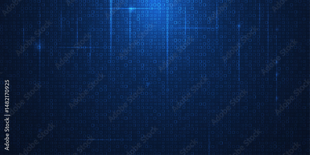 Fototapete Vector Illustration design. Blue matrix binary datum code, grid pixel pattern background. 0 and 1 numbers of program code. Digital data futuristic technology, computer software programming concept