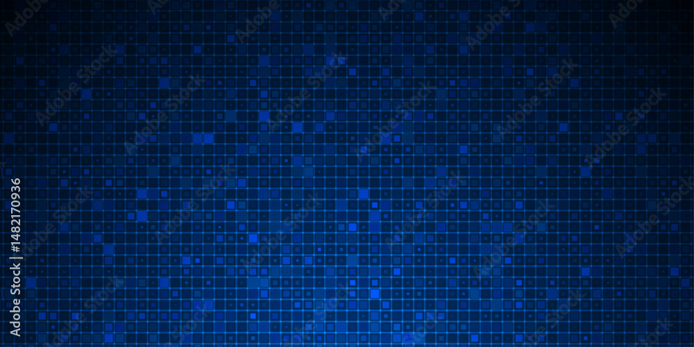 Aufkleber Abstract grid pixel pattern background. Vector illustration element with square, geometric mosaic, texture on dark blue color. Graphic design for digital datum, technology futuristic background