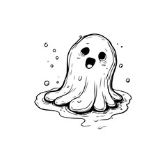 Whimsical Halloween Illustration: Cute Ghost Character in Spooky Setting