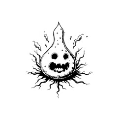 Eerie ethereal entity, spooky illustration with roots emanating darkness and mystery