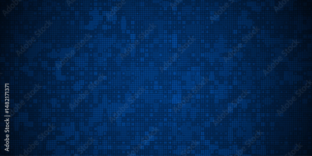 Poster Abstract grid pixel pattern background. Vector illustration element with square, geometric mosaic, texture on dark blue color. Graphic design for digital datum, technology futuristic background