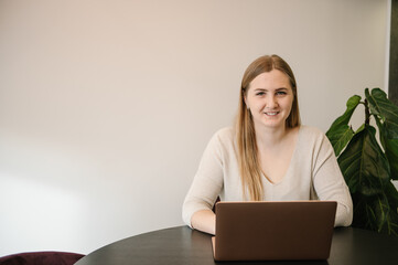 Happy woman trading on cryptocurrency market. Financial stock analysis, trading market research, buying, selling cryptocurrency, risk or profit analysis. Selling ether, bitcoin or altcoin. Female work