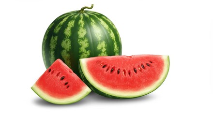 Realistic Illustration of Whole and Sliced Watermelon