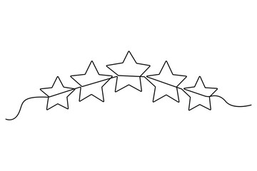 Continuous one line drawing of five star rating Concept of rating service and customer reviews vector illustration

