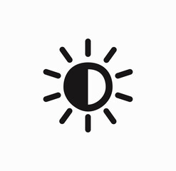 Sun with Rays, black and white, brightness. Flat graphic icon.