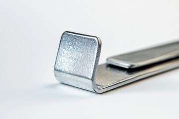 Close-up of a metallic corner bracket.  A  simple,  industrial  metal  component