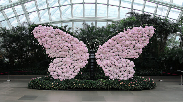 Pink butterfly sculpture, floral wings