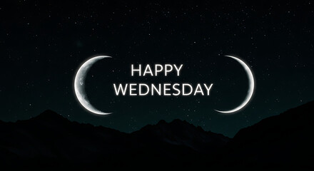 Starry Wednesday Greetings: Happy Message Under a Crescent Moon