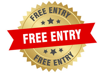 free entry. free entry round red and gold label isolated on transparent background