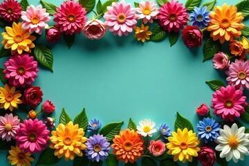 Fototapeta premium Vibrant border of colorful flowers blooming in a garden , colorful border, summer