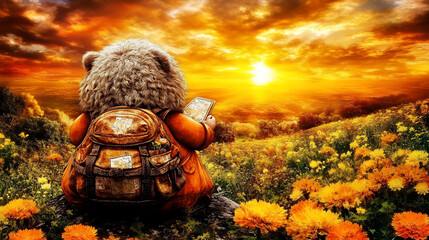 Bear looking at sunset