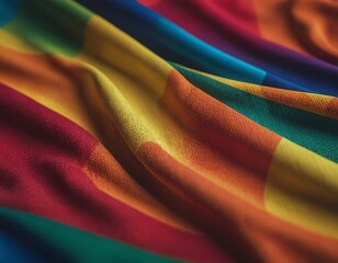 Vibrant rainbow fabric draping softly, showcasing colorful patterns of pride and inclusivity.