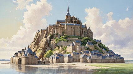Mont-Saint-Michel en Normandie, peinture d&eacute;corative