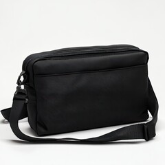 Black messenger bag, practical and stylish. Features multiple compartments and a comfortable strap