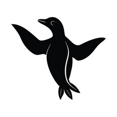 Penguin Diving Wings Spread Vector Silhouette