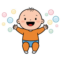 baby toddler popping bubbles flat color vector illustration template design