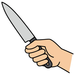 hand holding kitchen knife flat color vector illustration template design