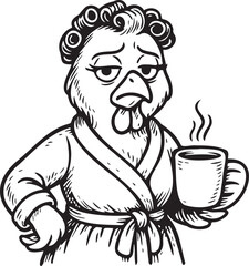 funny chicken with a cup of coffee