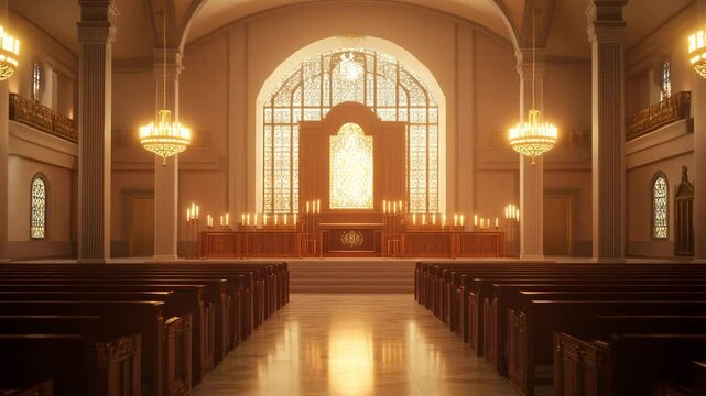 A large church with a very ornate interior. The interior is lit with candles and the atmosphere is very peaceful