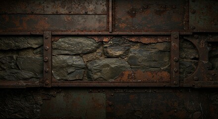 Rusty Metal and Stone Wall Texture Background
