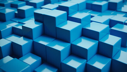 Obraz premium Geometric Harmony: An abstract composition of blue cubes creates a sense of depth and order, inviting viewers to explore the interplay of light and shadow in this modern design.