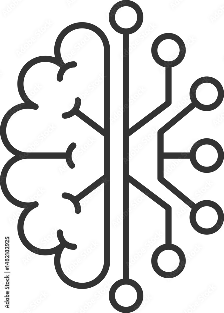 Poster abstract vector icon depicting a brain connected to a circuit board. represents artificial intellige
