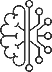 Abstract vector icon depicting a brain connected to a circuit board. Represents artificial intelligence, machine learning, and the future of technology, innovation, and mental health.