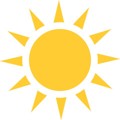 Bright yellow sun icon on a white background. Represents warmth, energy, positivity, and summer. Ideal for weather apps, designs,  illustrations.