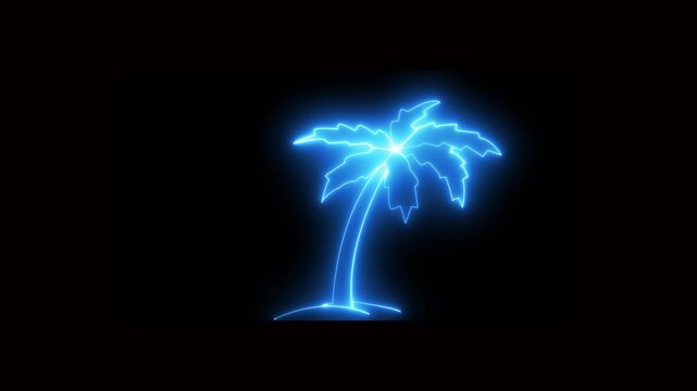 Tropical vertical beach palm tree icon animation with glowing summer vibes on black background