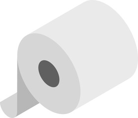 Clean, minimalist isometric illustration of a roll of toilet paper.  Perfect for hygiene, cleanliness, or even abstract design concepts.