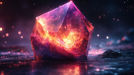 Glowing, vibrant crystal gem on dark surface.