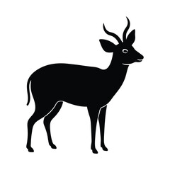 Muntjac Barking Short Antlers Vector Silhouette