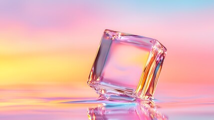 Ice Cube with Colorful Reflections