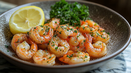 Roasted shrimp with lemon and parsley.