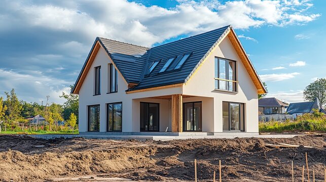 A newly built house near completion in the  