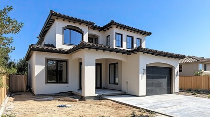 A newly built house with finished plaster and paint.