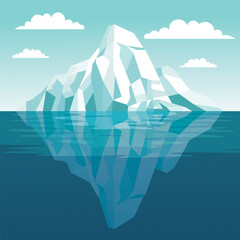 Frozen Iceberg Ice Mountain Glacier Nature Landscape Floating on Turquoise Sea in Bright Sky