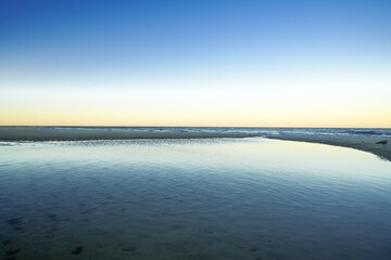 View of the beach on the Frisian island of Sylt near Westerland. Nature on the North Sea.
