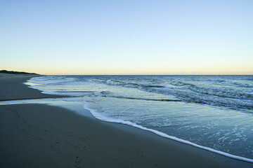 View of the beach on the Frisian island of Sylt near Westerland. Nature on the North Sea.
