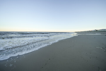 View of the beach on the Frisian island of Sylt near Westerland. Nature on the North Sea.
