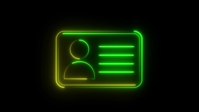 ID Card icon. Neon Identification card outline icon .Animation – Openness and Clarity Symbol with Dynamic Glow on Black Background.id icon ID Card icon. cards neon icon. card outline icon